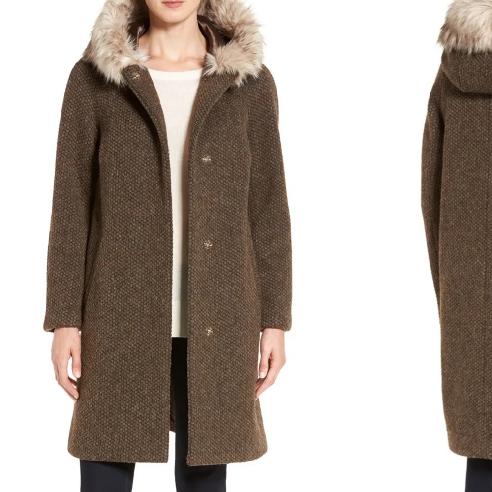 Beautiful Brown Eliza J Coat with Faux-Fur Trim